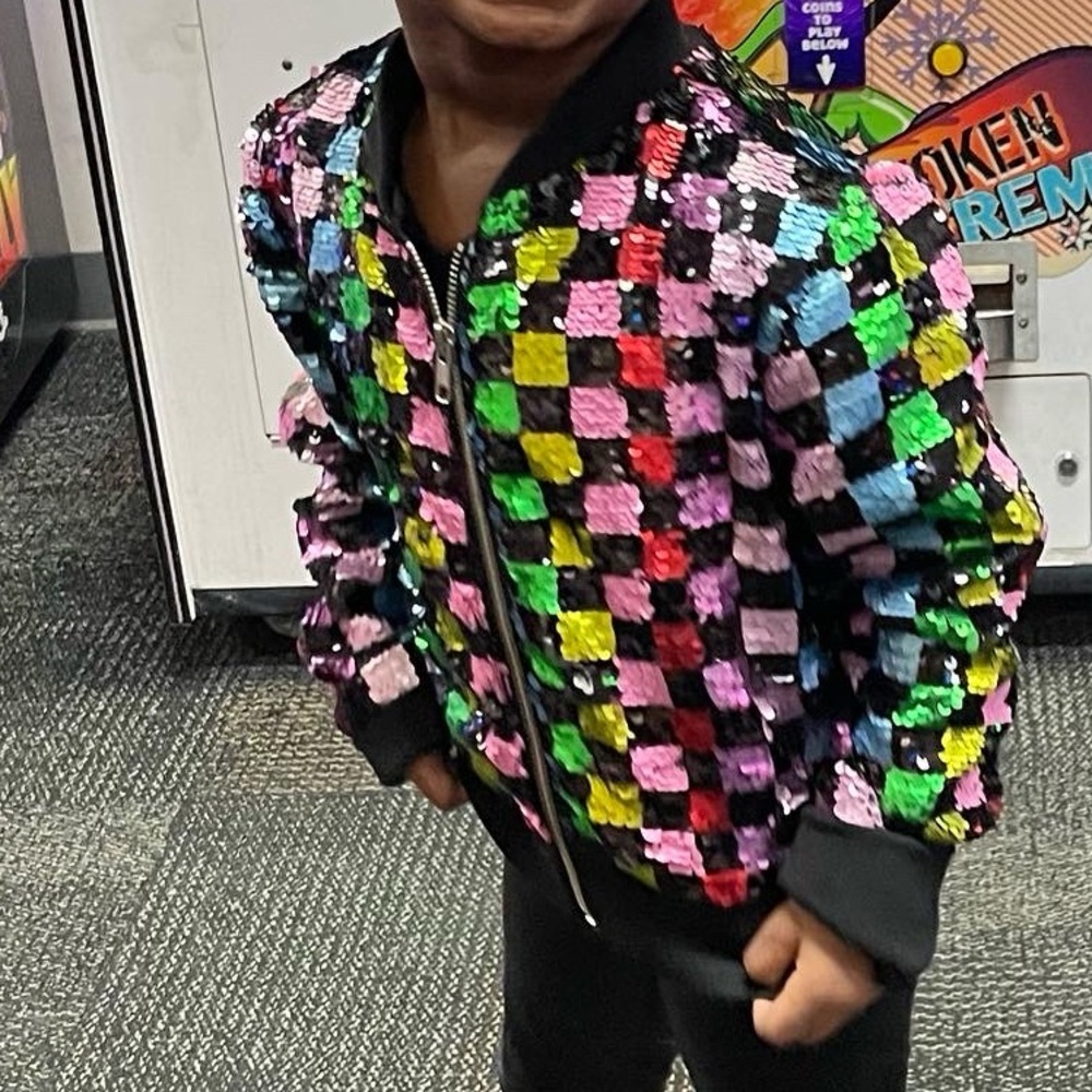 Rockets of Awesome Checkered Sequin Girls Bomber Jacket